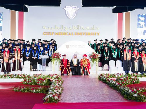 His Highness Sheikh Ammar bin Humaid Al Nuaimi witnesses the graduation ceremony of 509 male and female students from Gulf Medical University